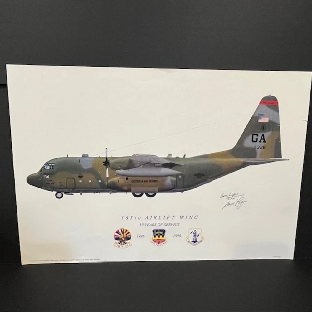 Sam Lyons Print 165th Airlift Wing 50th Signed GA Air National Guard Airplane 96